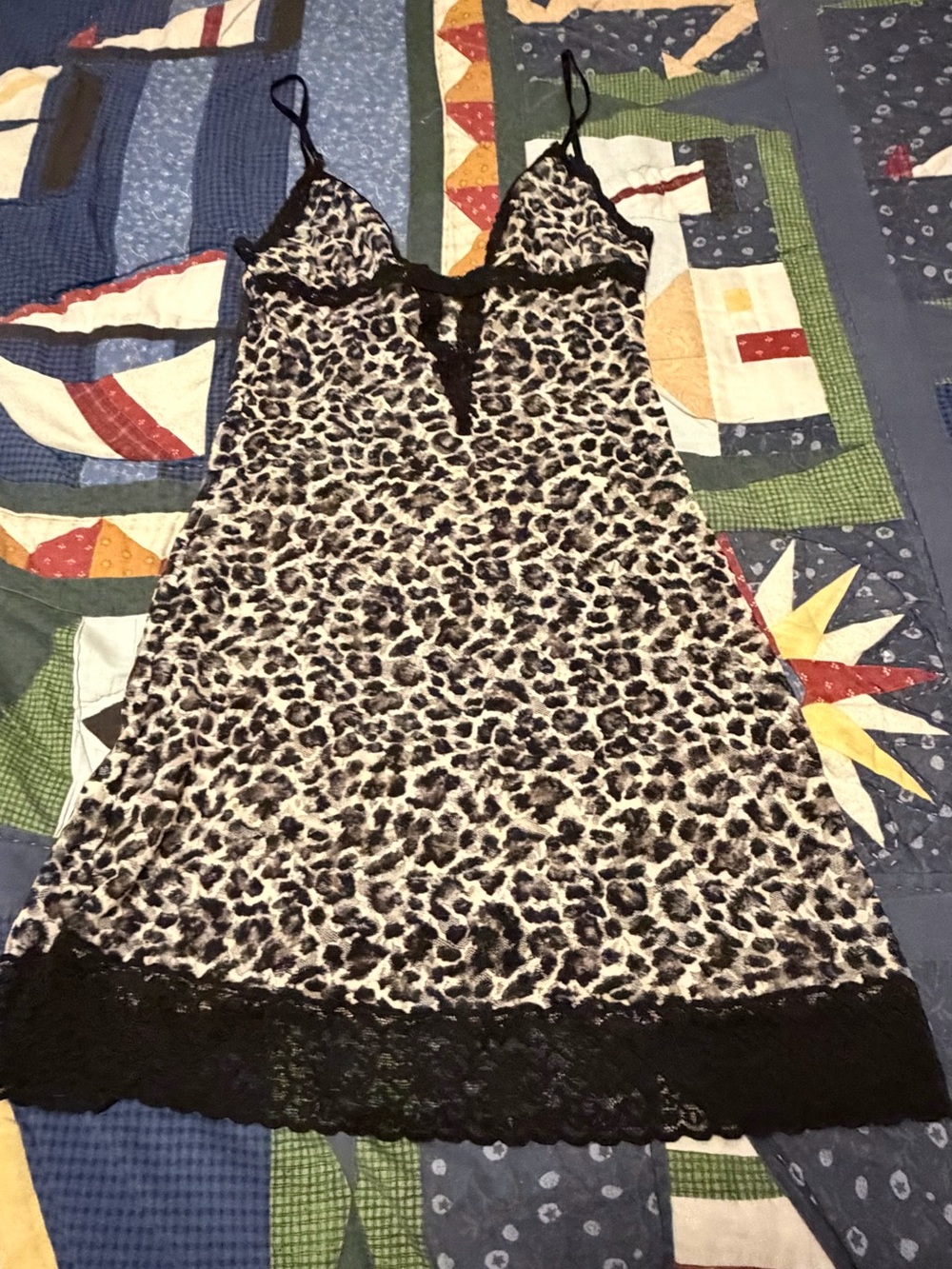 Victoria Secret Leopard Print Lace Trim Chemise